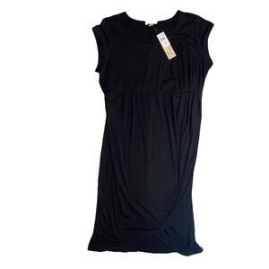 Motherhood Maternity Dress Sz 2XL NEW Black Side Ruched Short Sleeve Casual Midi